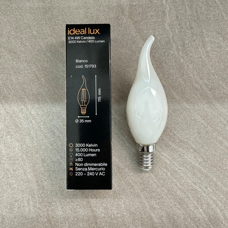 Lampadina led a candela "colpo di vento" bianca 4W 3000K 151793 IDEAL LUX