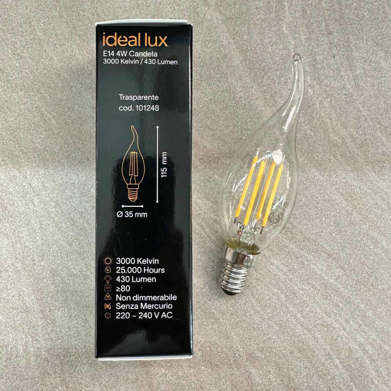 Lampadina led candela colpo di vento trasparente 4w 3000k 101248 IDEALLUX