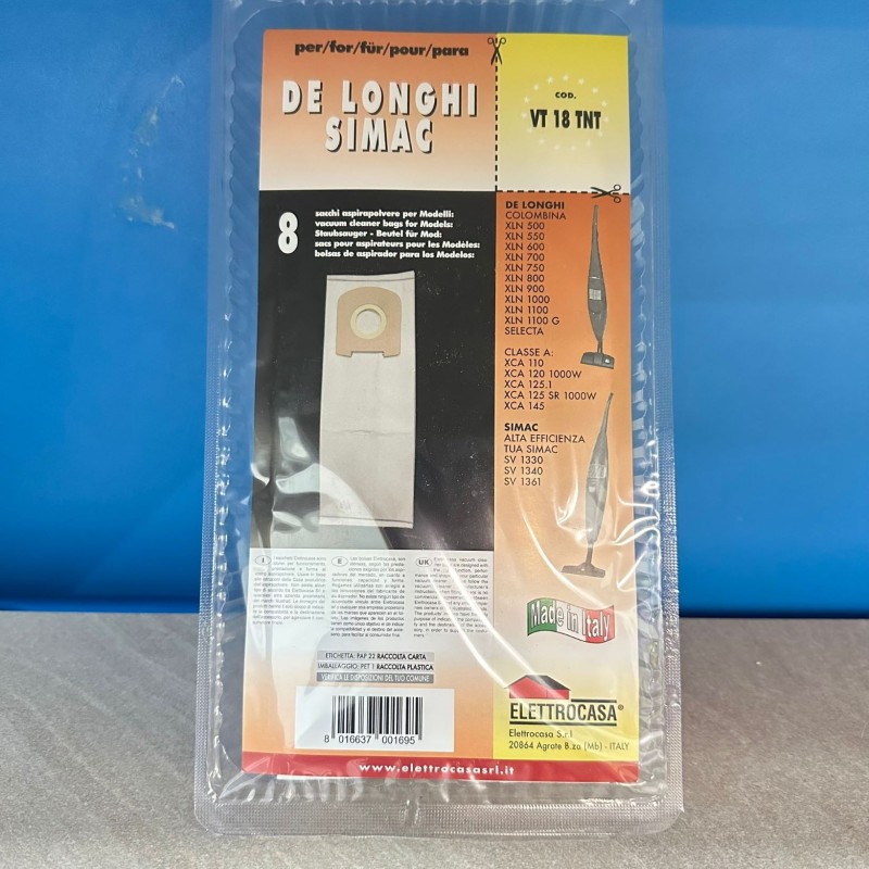 Confezione 8 sacchi aspirapolvere compatibili con Colombina DeLonghi XLN XCA, Simac VT18TNT Elettrocasa
