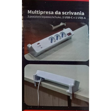 Multipresa da scrivania 3bipasso/schuko, 2USBc, 1USB, spina 10A ES131 CFG