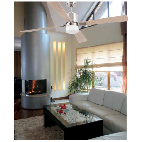 PALK Pala da soffitto con luce in acciaio satinato 4 pale in acero   PALK-FARO