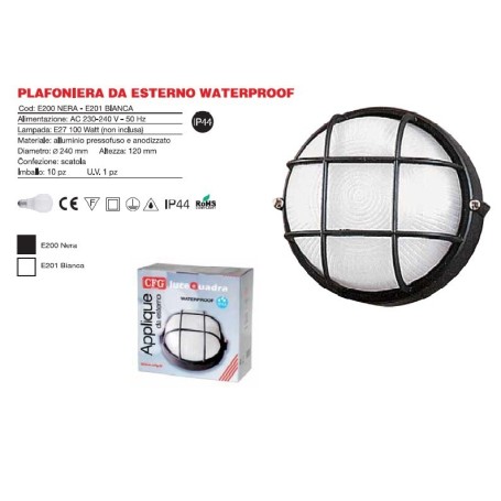 Plafoniera Tonda con grigia da esterno nera CFG luce quadra