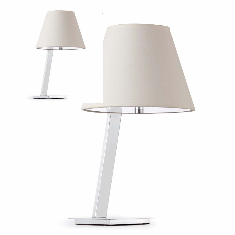 Lampada da tavolo acciaio e paralume bianco...