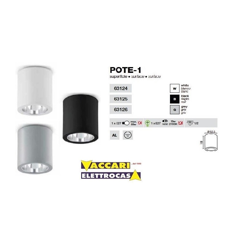 POTE 1 PLAFONIERA DA SOFFITTO CILINDRO NERO  O...