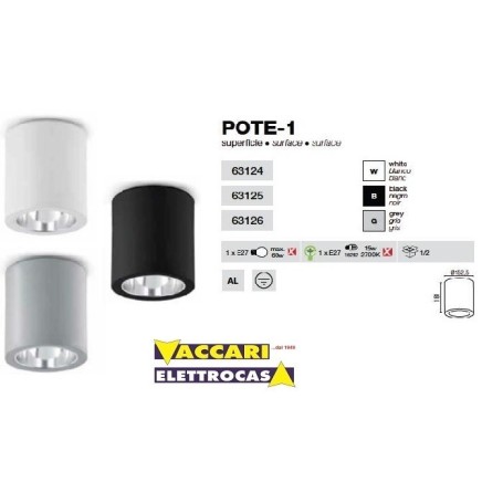 POTE 1 PLAFONIERA DA SOFFITTO CILINDRO NERO  O BIANCO