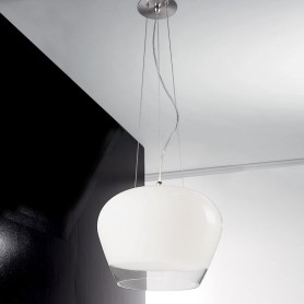 Lampada a sospensione in vetro opale lucido con bordo... 2