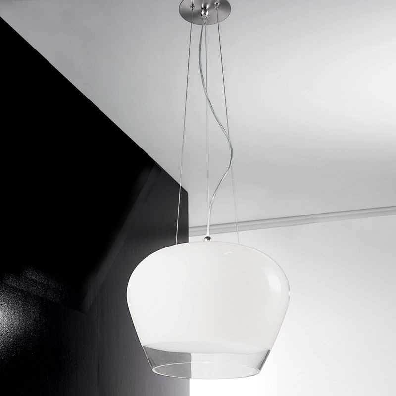Lampada a sospensione in vetro opale lucido con...