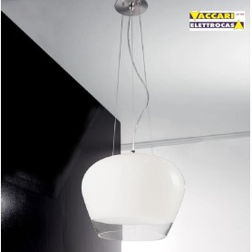 Lampada a sospensione in vetro opale lucido con bordo...