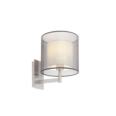 Lampada da parete applique in metallo nichel opaco e paralume tessile