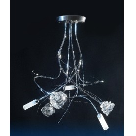 Lampadario con Rose di vetro e boccioli satinati 6luci