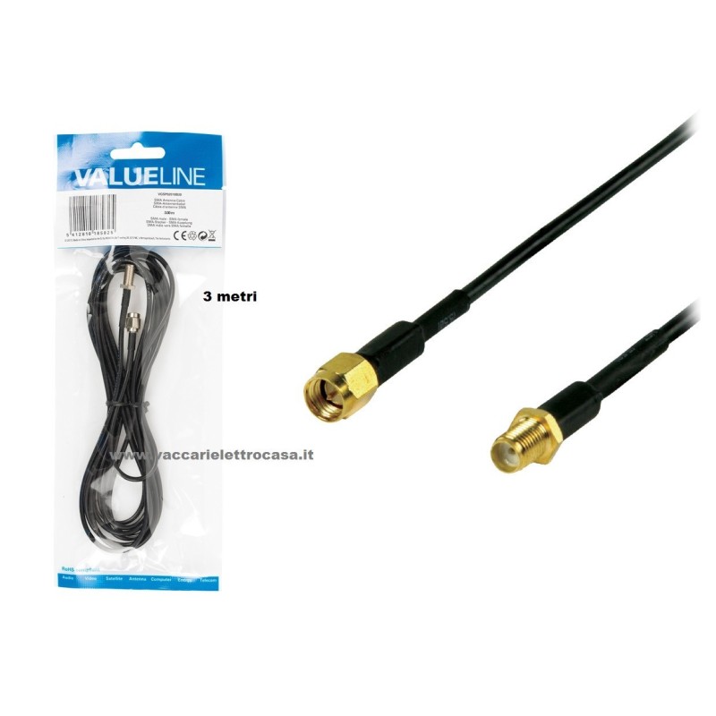 CAVO SMA MASCHIO 3METRI DORATO NERO VALUELINE MALE