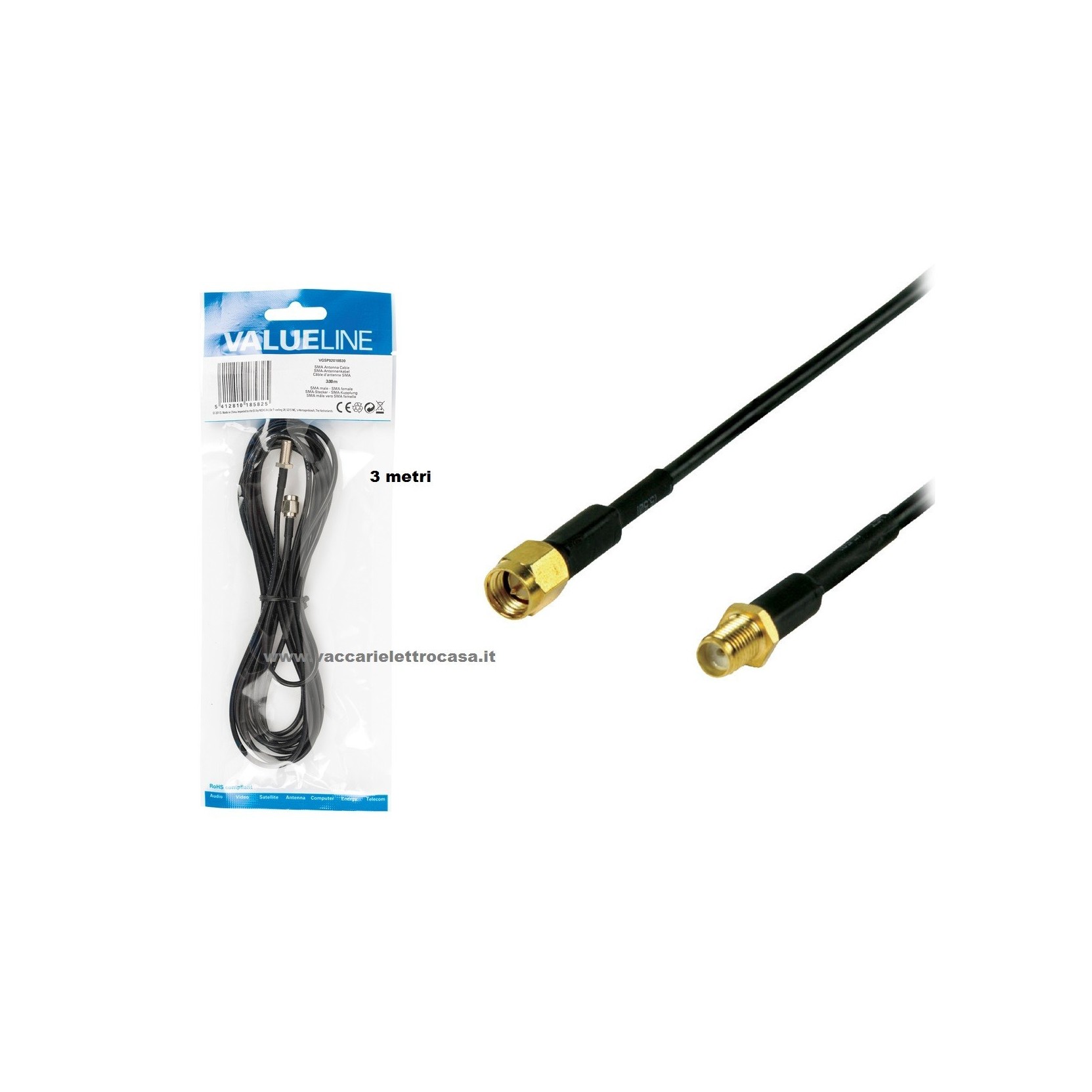 CAVO ANTENNA SMA 3 metri maschio Valueline OFFERTA