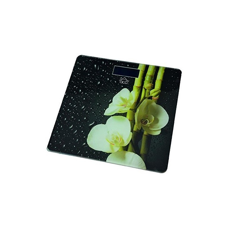 PESAPERSONE IN VETRO NERO CON FIORI  BIANCHI dcg digitale