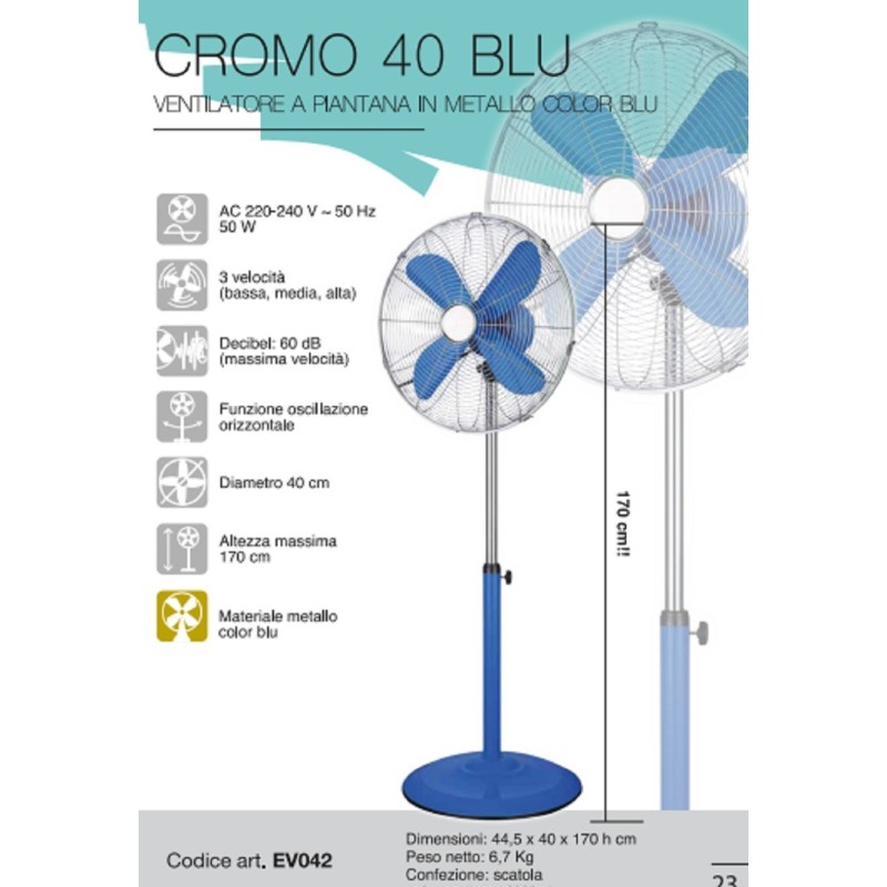 ventilatore da terra a piantana colore blu e...