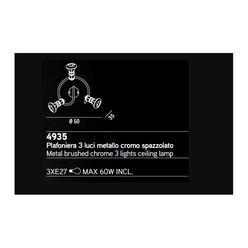 PLAFONIERA 3 FARETTI CIRCOLARI E27 INOX PERENZ...