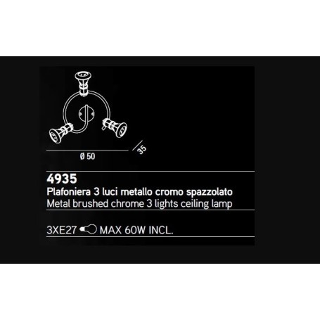PLAFONIERA 3 FARETTI CIRCOLARI E27 INOX PERENZ 4935