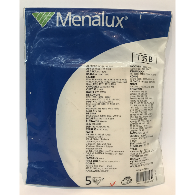SACCHETTI PER ASPIRAPOLVERE T35B COMPATIBILI CON VETRELLA, ALFATEC AC96 ROWENTA AMBIA, KINGO, ZR76
