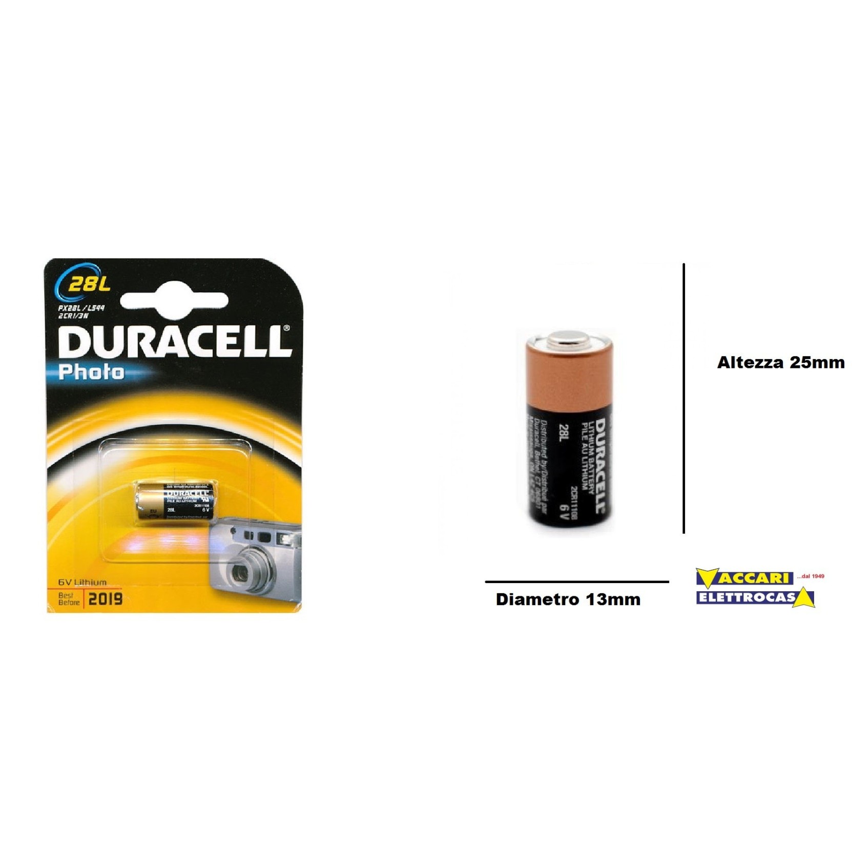 BATTERIA DURACELL 6V TIPO 28L, L544, PX28L, 2CR1, 3N