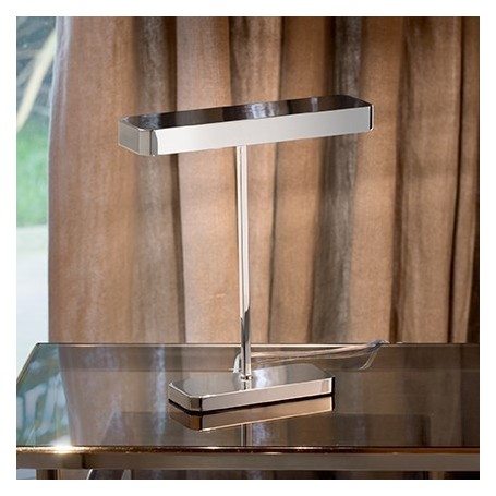 Lampada da tavolo con montatura e diffusore interamente in metallo rifinito in cromo . IDEAL LUX LUMI TL2