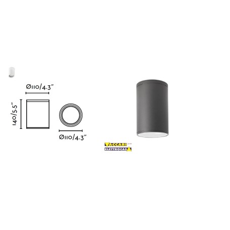 Lampada a cilindro da esterno in alluminio altezza cm 14, diametro cm 11 colore Grigio Scuro TASA 70806 FARO  Lampada a cilindro da esterno in alluminio altezza cm 14, diametro cm 11 colore Grigio Scuro TASA 70806 FARO