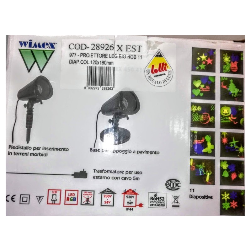 Proietto LED BIG WIMEX dotato di sensore crepuscolare e diapositive intercambiabili WIMEX