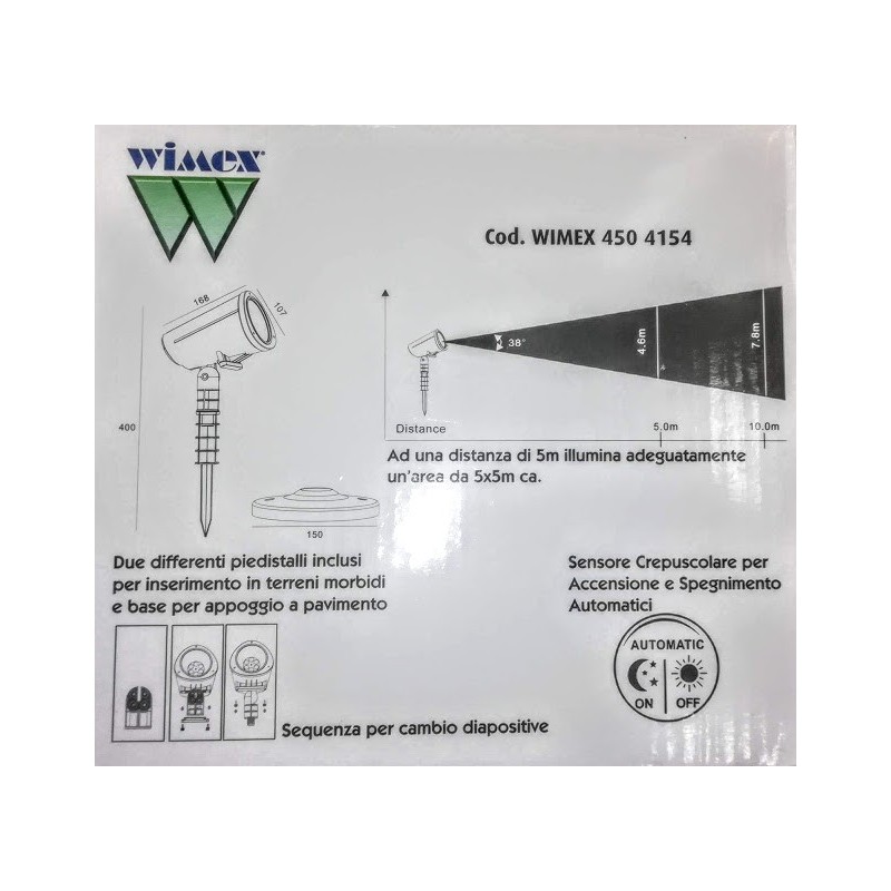 Proietto LED BIG WIMEX dotato di sensore crepuscolare e diapositive intercambiabili WIMEX