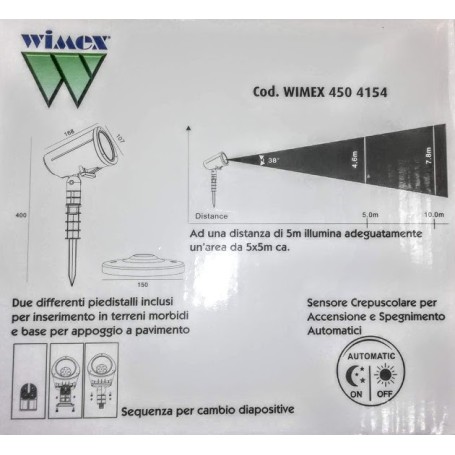 Proietto LED BIG WIMEX dotato di sensore crepuscolare e diapositive intercambiabili WIMEX Proietto LED BIG WIMEX dotato di sensore crepuscolare e diapositive intercambiabili WIMEX