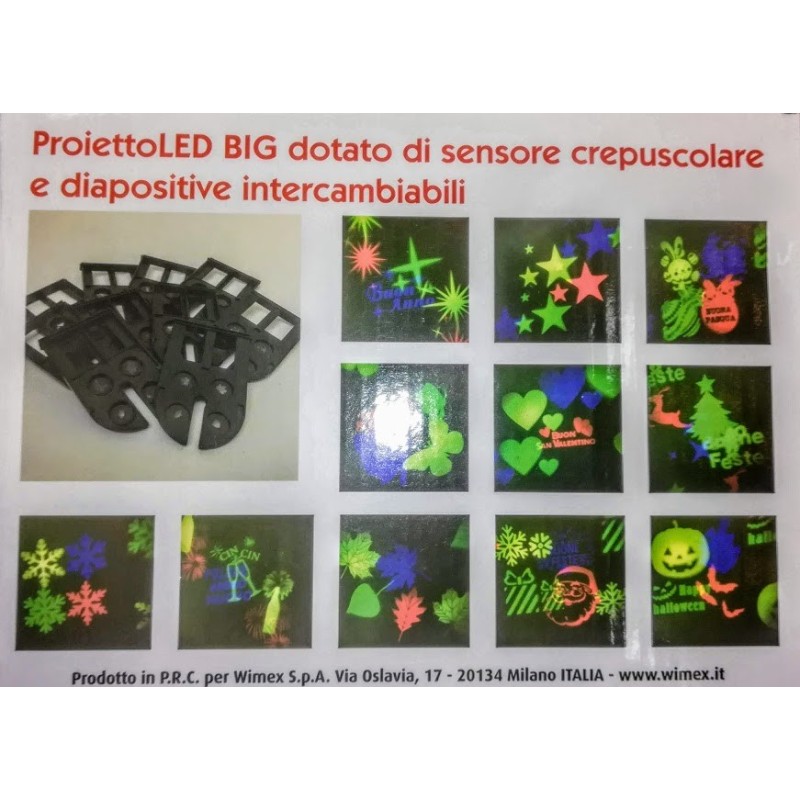 Proietto LED BIG WIMEX dotato di sensore crepuscolare e diapositive intercambiabili WIMEX