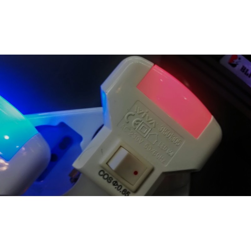 PUNTO LUCE NOTTURNO LED CON INTERRUTTORE BLU, GIALLO, ROSSO, VERDE, BIANCO