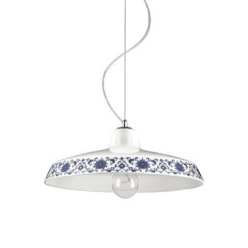 Lampadario a sospensione con montatura in metallo cromato e diffusore in ceramica bianca con decorazioni blu IDEAL LUX BASSANO S 2