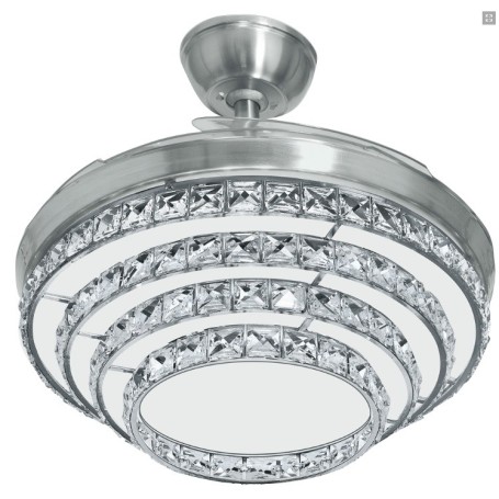 Ventilatore da soffitto con pale a scomparsa, con luce e cristalli e telecomando CHANDELIER JOHNSON