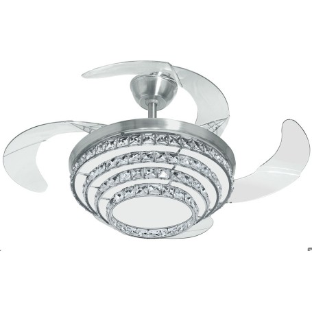 Ventilatore da soffitto con pale a scomparsa, con luce e cristalli e telecomando CHANDELIER JOHNSON