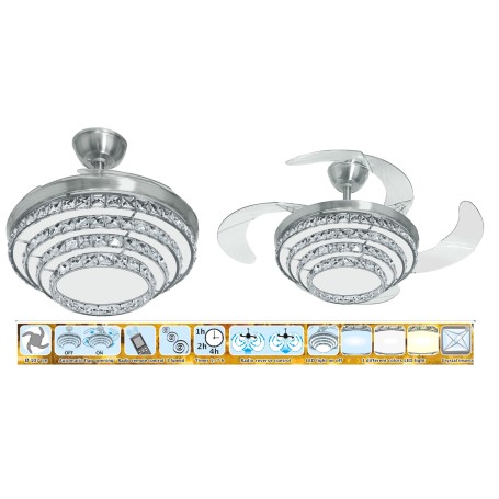 Ventilatore da soffitto con pale a scomparsa, con luce e cristalli e telecomando CHANDELIER JOHNSON