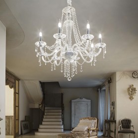 Lampadario sospensione montatura metallo cromato, elementi decorativi in vetro soffiato e cristallo molato IDEAL LUX AMADEUS SP8 2