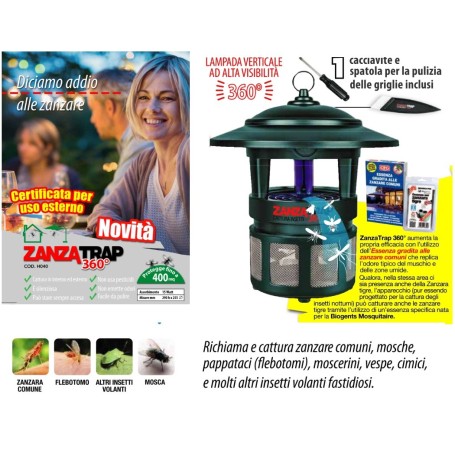 Cattura zanzare comuni, mosche, vespe, cimici copertura 400mq H040