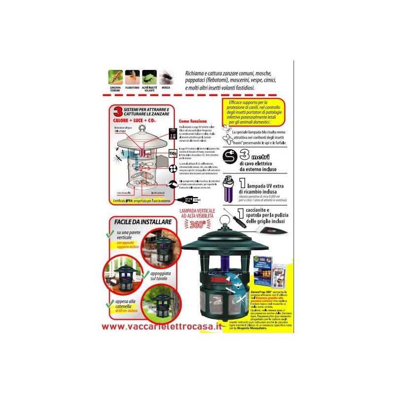 Cattura zanzare comuni, mosche, vespe, cimici copertura 400mq H040