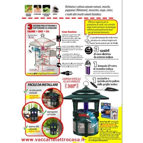 Cattura zanzare comuni, mosche, vespe, cimici copertura 400mq H040