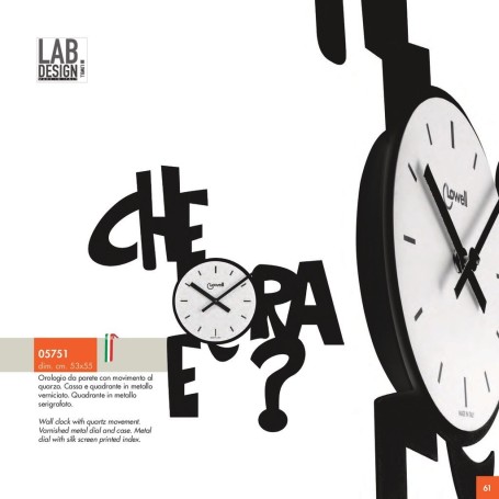 OROLOGIO DA PARETE CHE ORA E'? IN METALLO NERO E VETRO LOWELL