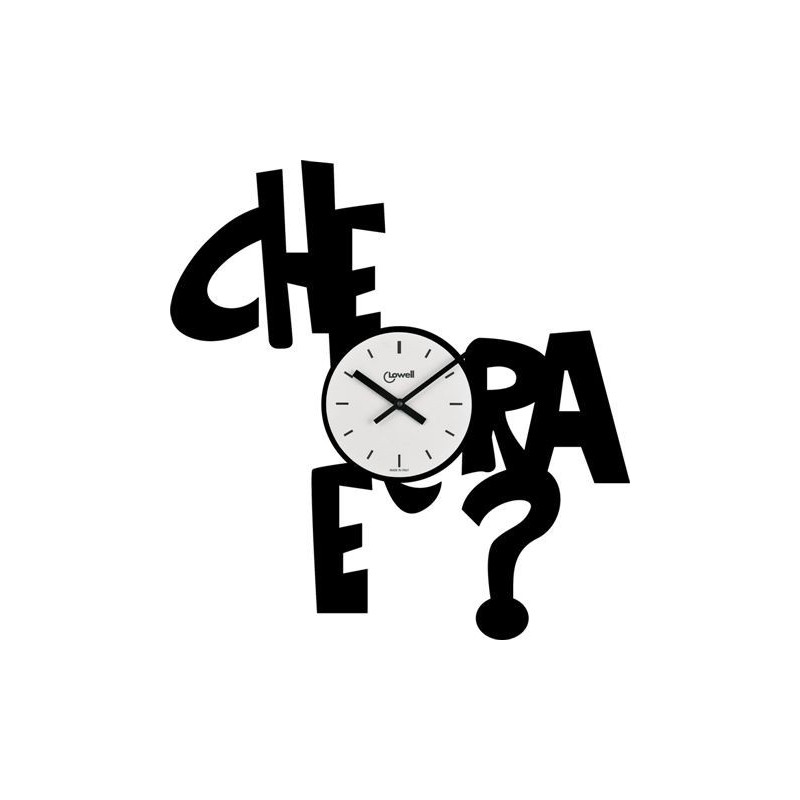 OROLOGIO DA PARETE CHE ORA E'? IN METALLO NERO E VETRO LOWELL