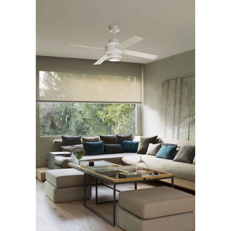 Ventilatore da soffitto con luce 4 pale, bianco, con telecomando 33397 DISC FAN FARO