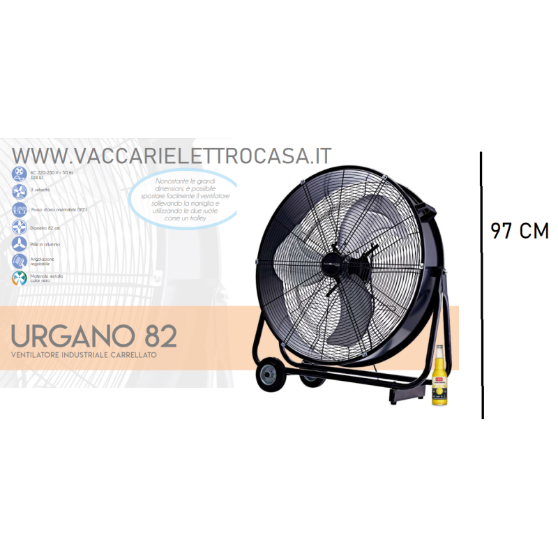 GRANDISSIMO VENTILATORE DA TERRA CON RUOTE PROFESSIONALE DIAMETRO 97 CM