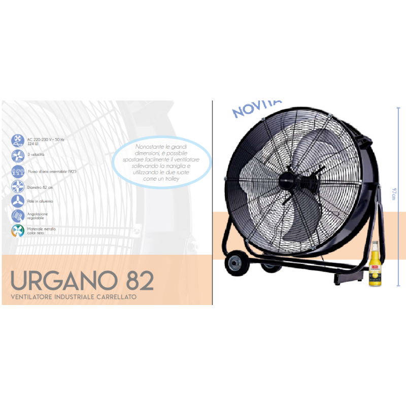 GRANDISSIMO VENTILATORE DA TERRA CON RUOTE PROFESSIONALE DIAMETRO 97 CM