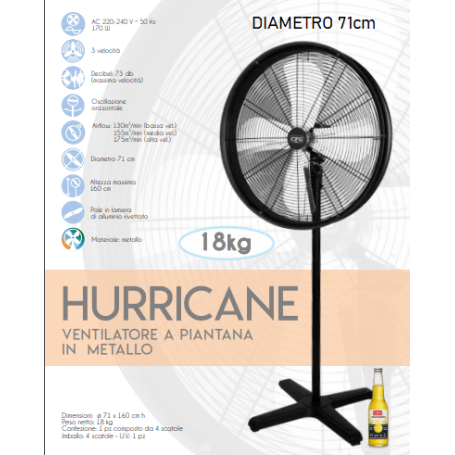 VENTILATORE A PIANTANA GRANDE OSCILLANTE TAMBURATOE POTENTE