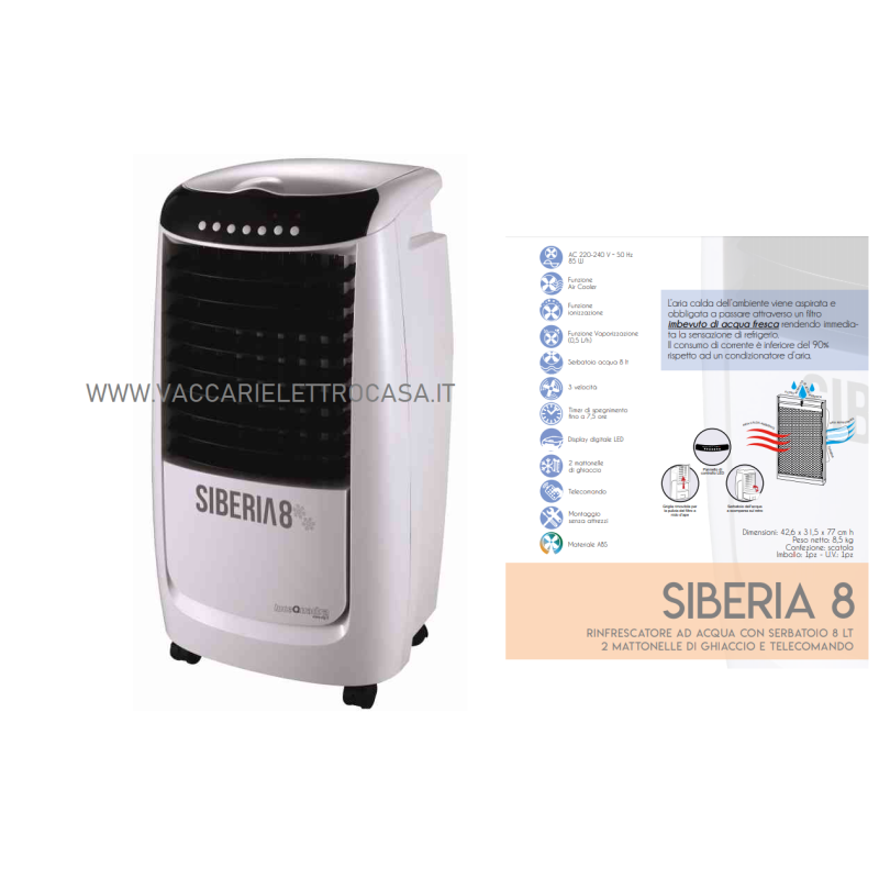 RAFFRESCATORE D'AMBIENTI CON SERBATOIO ACQUA E GHIACCIO IONIZZATORE SIBERIA 8 CFG
