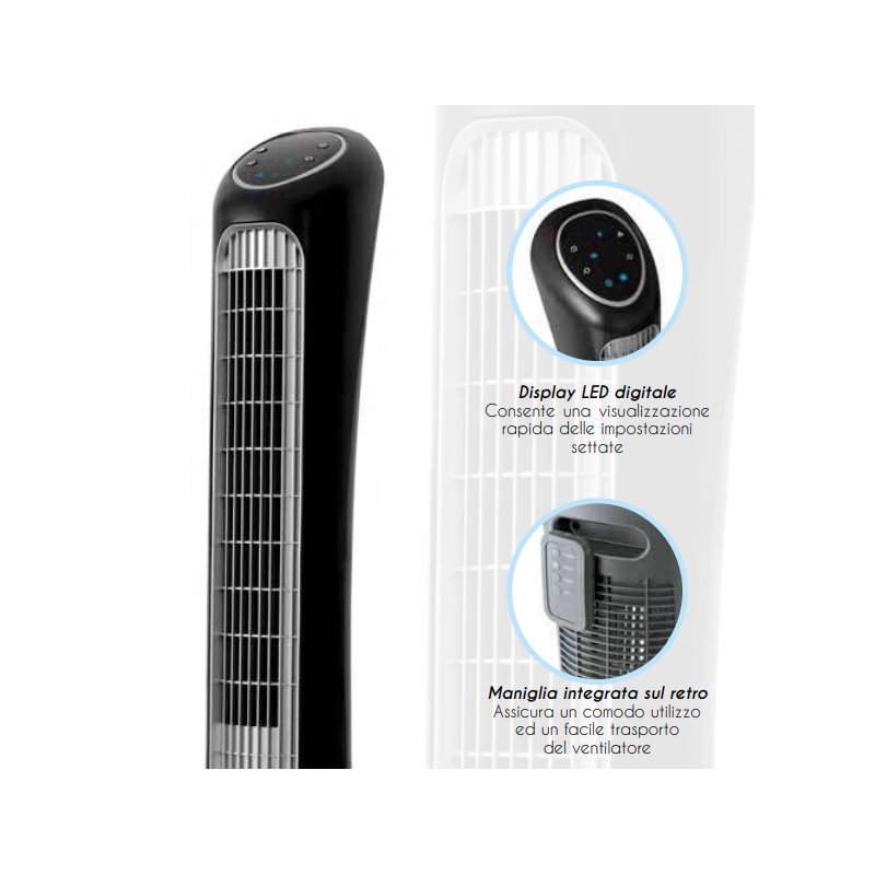 Ventilatore a torre con telecomando 6 velocità nero CFG TORRE LUX
