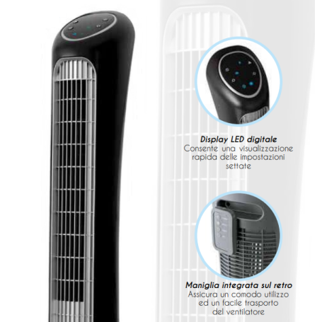 Ventilatore a torre con telecomando 6 velocità nero CFG TORRE LUX