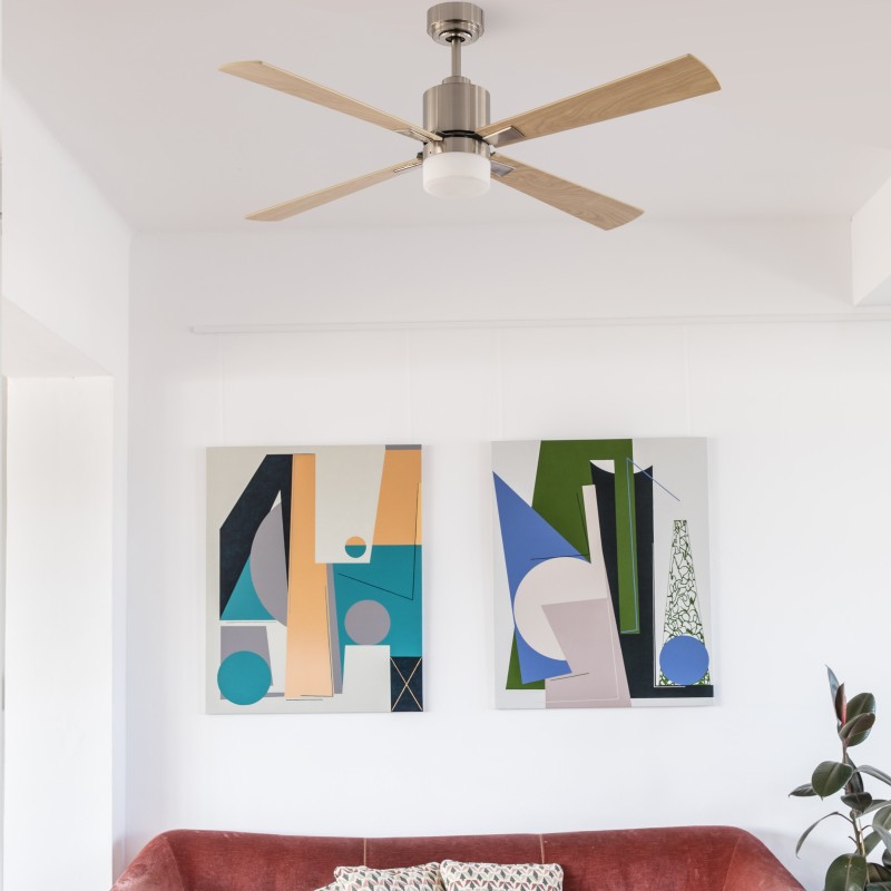 PALK Pala da soffitto con luce in acciaio...