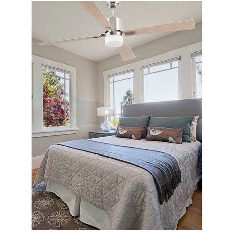 PALK Pala da soffitto con luce in acciaio satinato 4 pale in acero   PALK-FARO