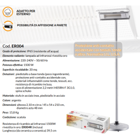 PIANTANA RISCALDANTE PER ESTERNO ALTA 2 METRI Stufa infrarossi 1500W con piedistallo KEBILI CFG ER004