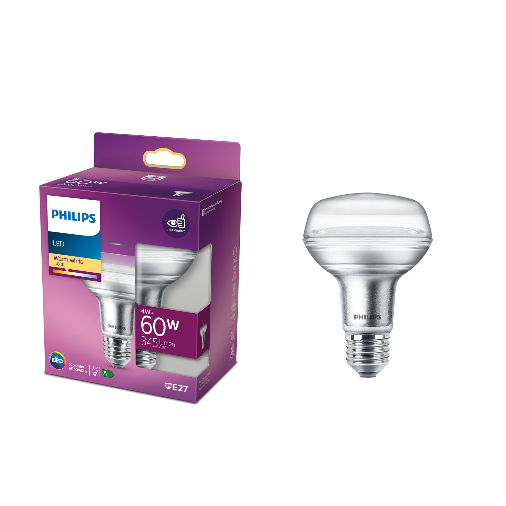 Lampadina LED R80 4W E27 2700K luce calda 9290018915 PHILIPS